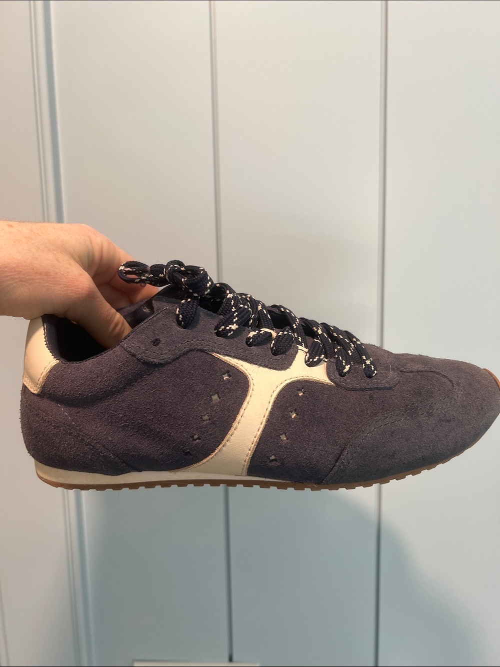 Larroude Navy Suede Sneaker